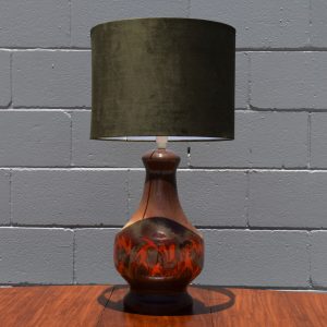 XL Mid Century Ceramic Lamp with Velvet Shade (Circa 1970s)