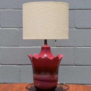 Mid Century Pink Ceramic Lamp with Cream Shade (Circa 1970s)