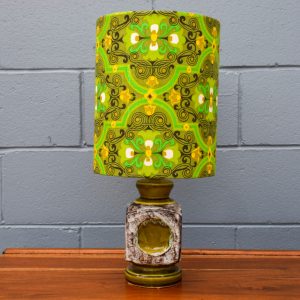 Ceramic Lamp with Green Retro Floral Shade (Circa 1970s)
