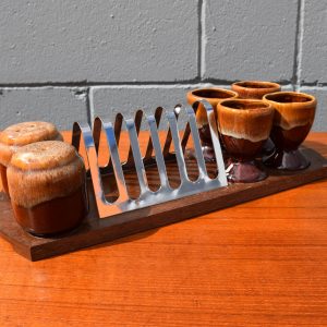 Mid Century 8 Piece Ceramic and Wood Breakfast Set (Circa 1970s)