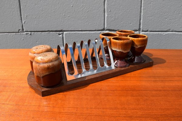 Mid Century 8 Piece Ceramic and Wood Breakfast Set (Circa 1970s)