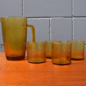 Mid Century 5 Piece Water Jug/Glass Set (Circa 1970s)