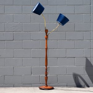 Twin Gooseneck Lamp with New Blue Velvet Shades (Circa 1960s)