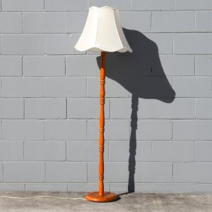 Teak Floor Lamp with Vintage White Shade (Circa 1960s)