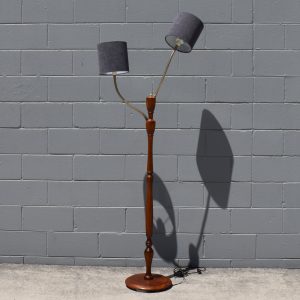 Twin Gooseneck Lamp with Blue/Grey Corduroy Shades (Circa 1960s)