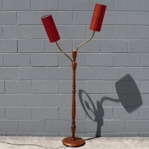 Twin Gooseneck Lamp with Maroon Shades (Circa 1960s)