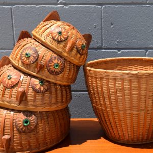 Retro Cane Owl Nesting Set (Circa 1970s)