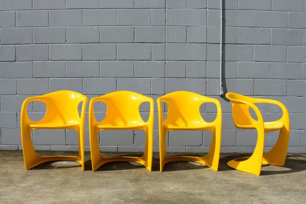 Four Casalino Casala Yellow Outdoor Chairs (Circa 1970s)