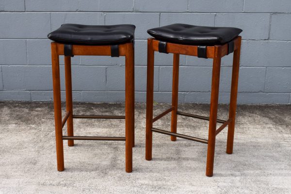 Two Black Parker Bar Stools (Circa 1960s)