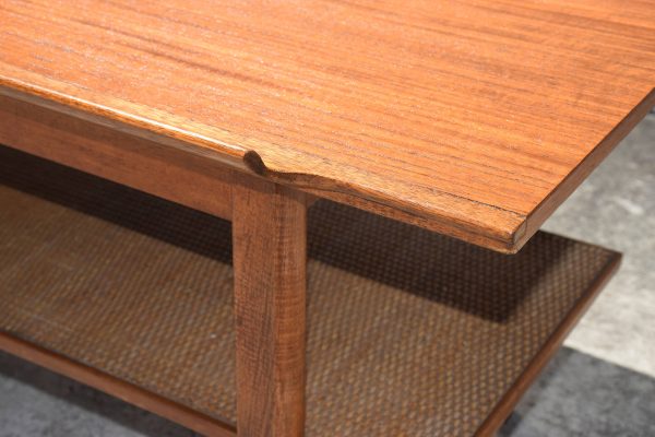 Mid Century Coffee Table with Rattan Shelf (Circa 1960s) - Image 5