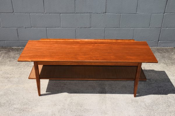 Mid Century Coffee Table with Rattan Shelf (Circa 1960s) - Image 2