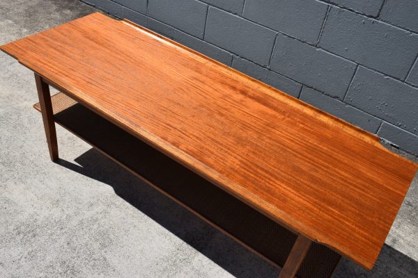 Mid Century Coffee Table with Rattan Shelf (Circa 1960s) - Image 3