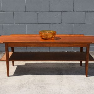 Mid Century Coffee Table with Rattan Shelf (Circa 1960s)