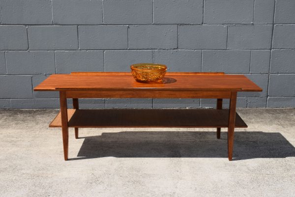 Mid Century Coffee Table with Rattan Shelf (Circa 1960s)