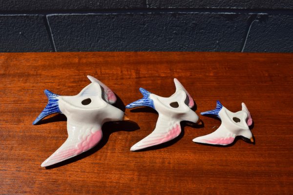 Set of Three Ceramic Flying Blue Swallows - Image 3