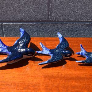 Set of Three Ceramic Flying Blue Swallows