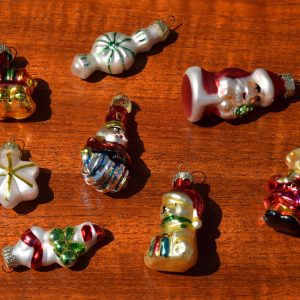 Eight Retro Mini Glass Christmas Ornaments