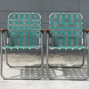 Two Green Aluminium Webbed Lawn Chairs (Circa 1960s)