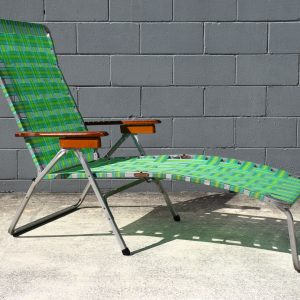 Aluminium Webbed Lawn Chaise Green Stripe (Circa 1960s)
