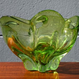 Japanese Green Hineri Art Glass Vase (Circa 1960s)
