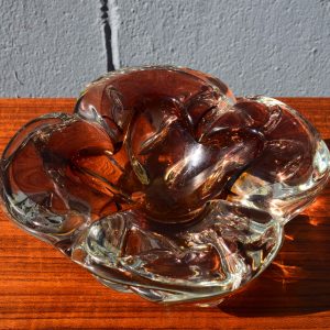 Mid Century Art Glass Brown & Gold Bowl (Circa 1960s)