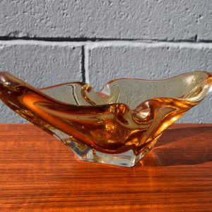 Mid Century Amber Murano Art Glass Dish (Circa 1960s)