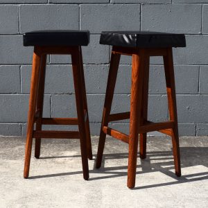 Two Mid Century Black Bar Stools (Circa 1970s)